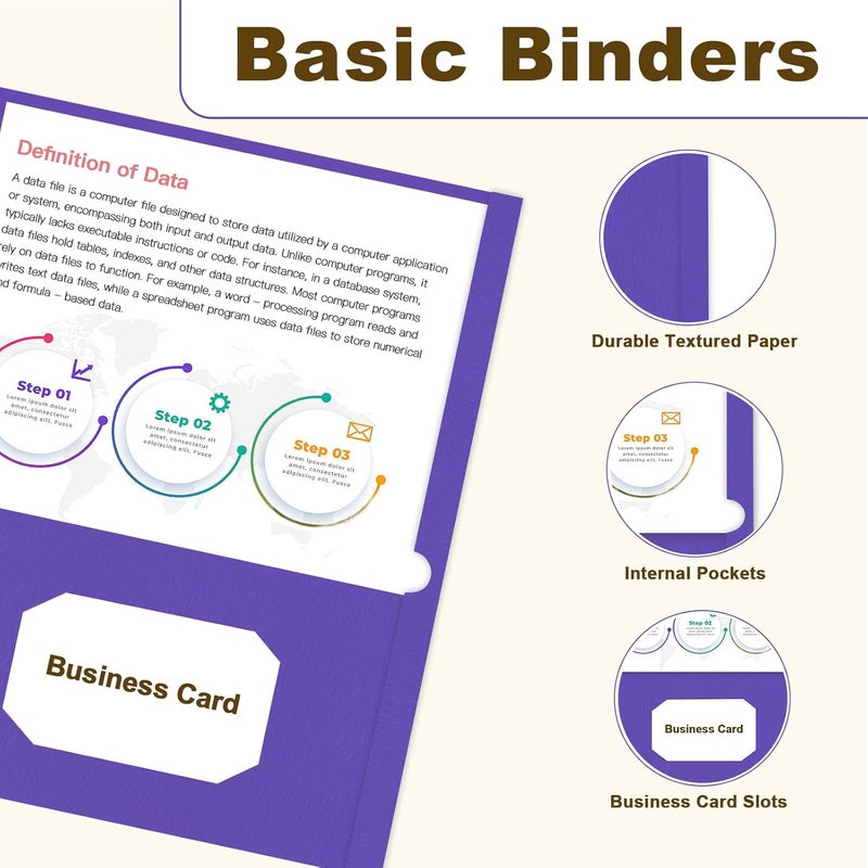 LAYZZ Folders with Pockets, 60 Pack Paper Pocket Folders, 2 Pocket File folders Fits Letter Size Paper, for School Office and Home (Purple) - Image 3